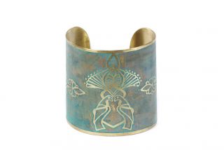 Brass bracelet miniature peacocks