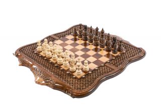 Шахматы-нарды с плетёнкой с авторским контуром Арарата